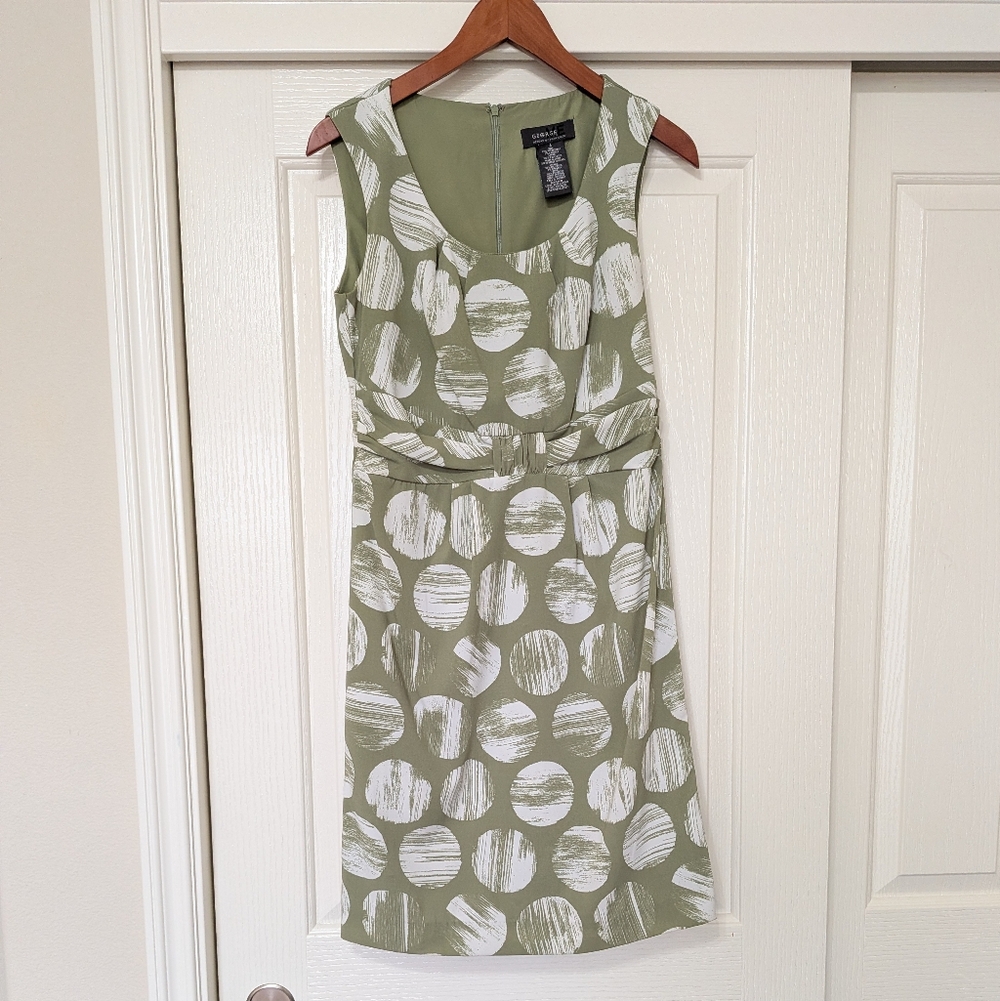 Y2K Polka Dot Green Chartreuse Sleveless Shift Dress Sz 4 Set w Matching Sweater